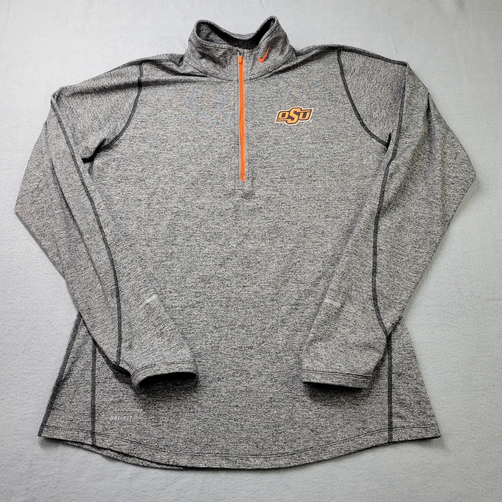 Oklahoma State Cowboys 1/4 Zip Nike Pullover Shirt Womens Size L Gray Thumbholes